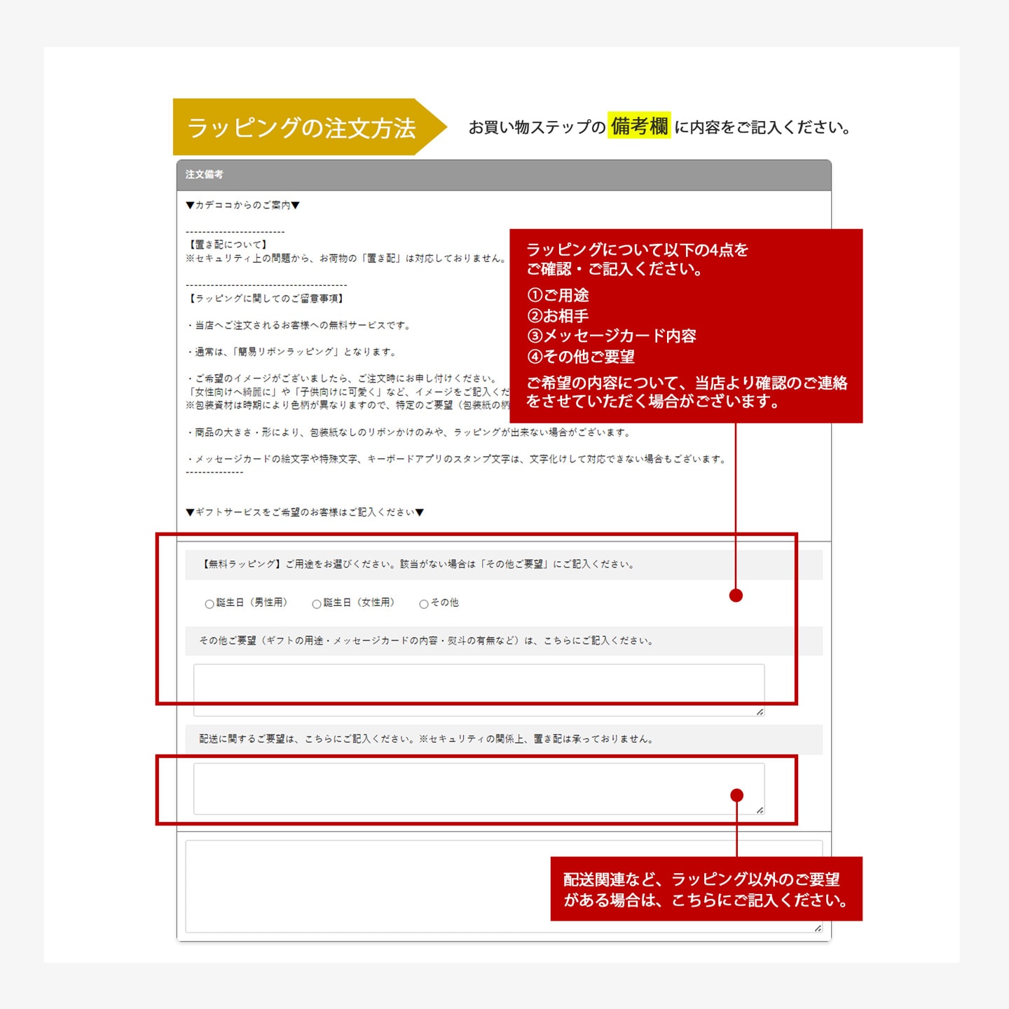 ラッピングの依頼方法