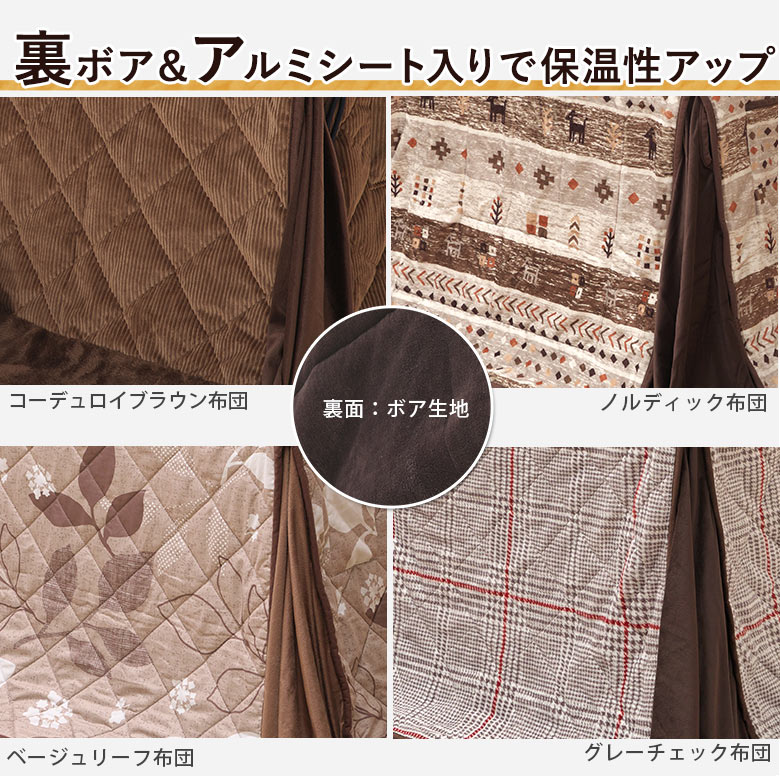 裏ボア＆アルミシート入りで保温アップ