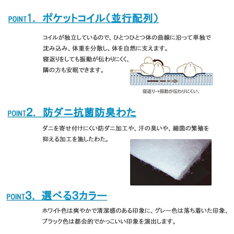 ポケットコイル並行配列 防ダニ加工わた