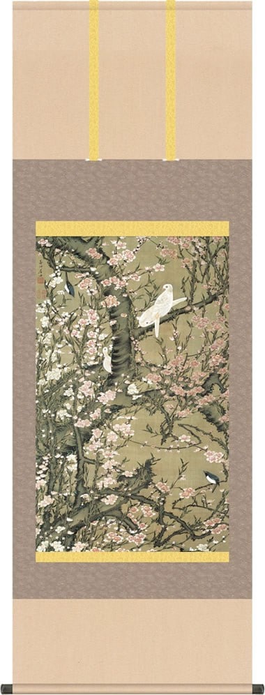 掛け軸 掛軸 伊藤若冲（いとうじゃくちゅう）・桃花小禽図（とうか