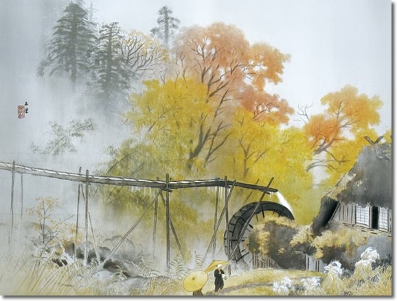 掛け軸 掛軸 川合玉堂（かわいぎょくどう）・彩雨（さいう） 尺五 名