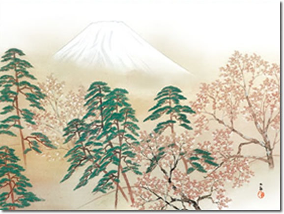 掛け軸 掛軸 横山大観（よこやまたいかん）・-霊峰四趣・春（れいほう