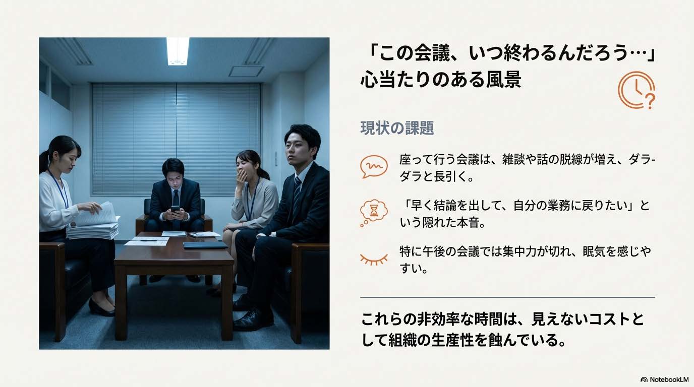 科学的根拠が示す最適解高さ100cm 身長155から180cmにフィットする会議用テーブル高さの図解バナー