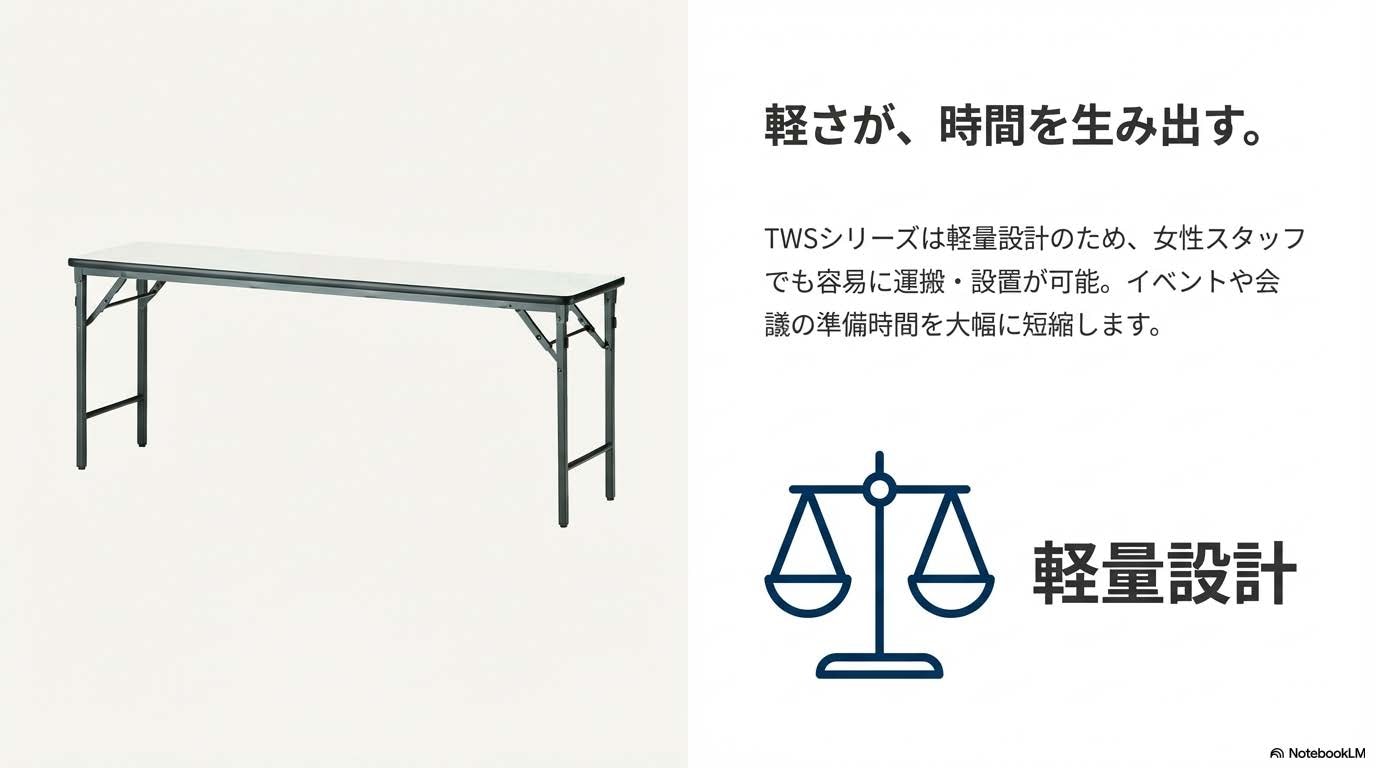 会議室や説明会で印象を高めるパネル付き折りたたみテーブル TWSシリーズ