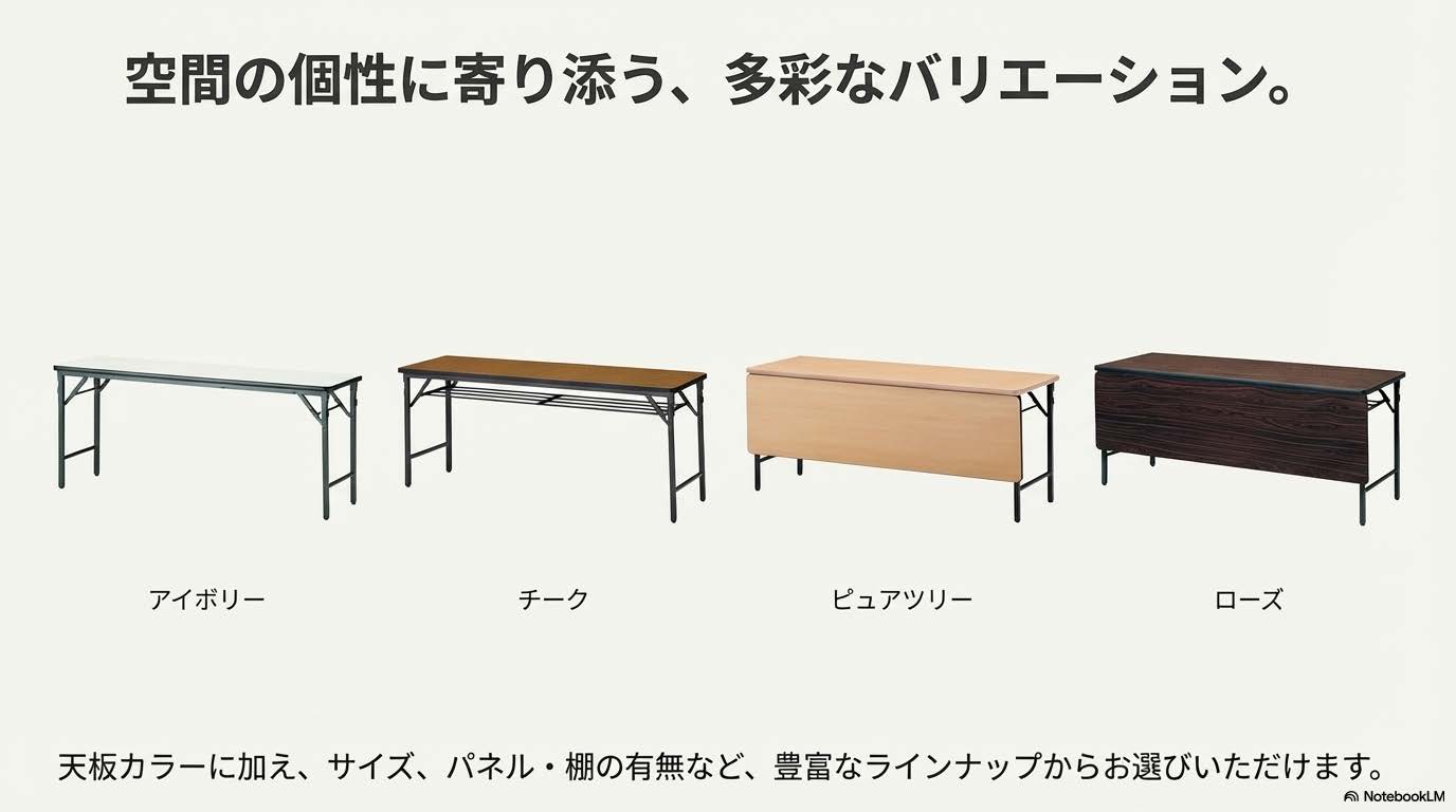 TWSシリーズ 折りたたみ会議用テーブル 天板カラー アイボリー チーク ピュアツリー ローズ