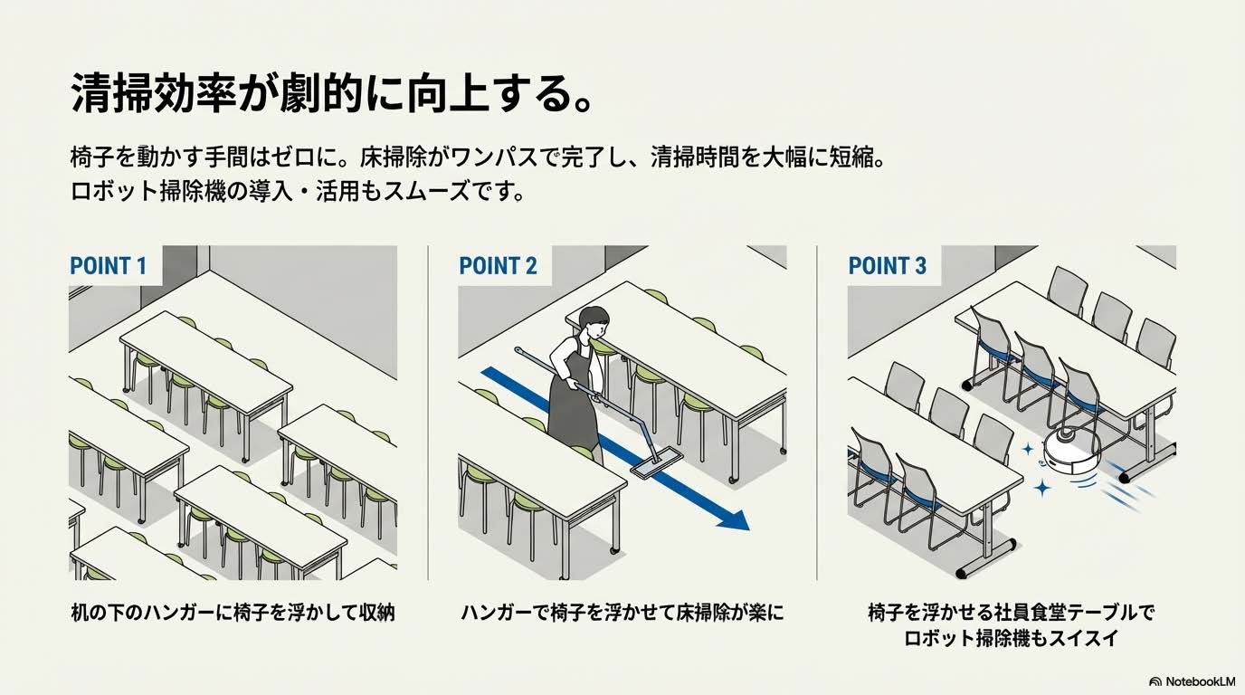 椅子を浮かせて収納できるテーブル全体像