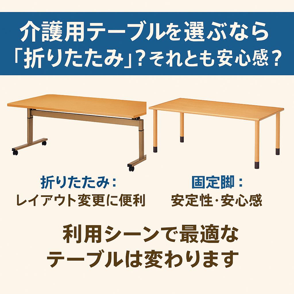 介護用テーブルの折りたたみと固定脚の選択について