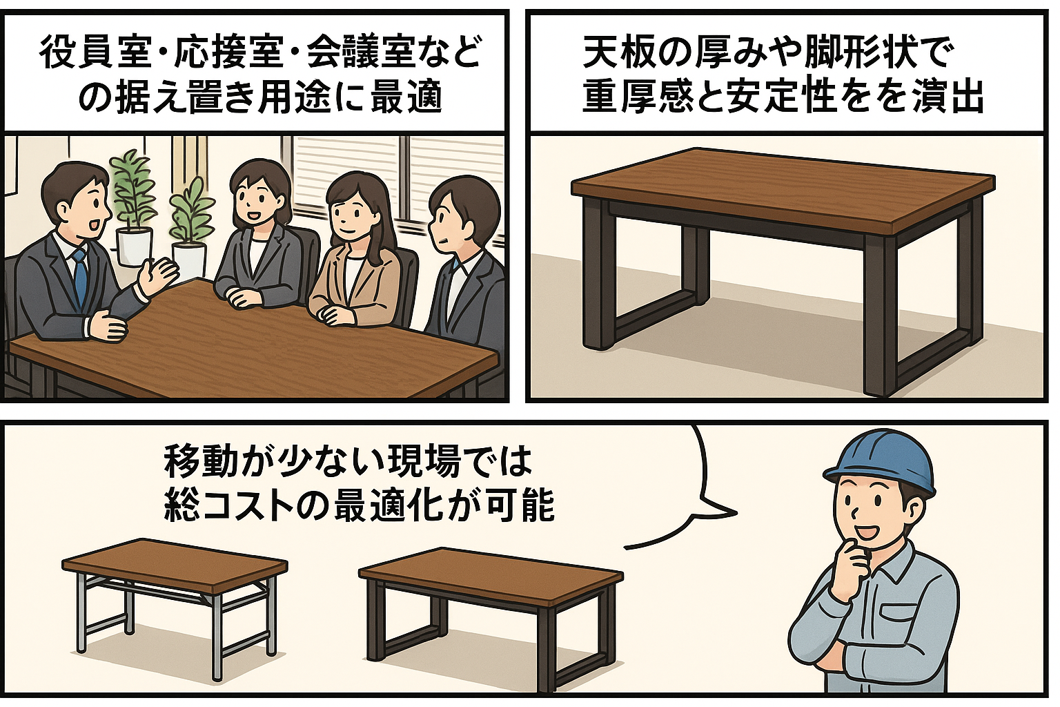 固定脚が向いているシーンとメリット特集イメージ - ガジェットオフィス家具店