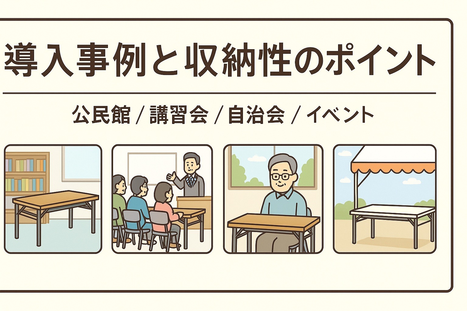 導入事例と収納性のポイント 公民館・講習会・自治会・イベントで活躍する折りたたみ長机