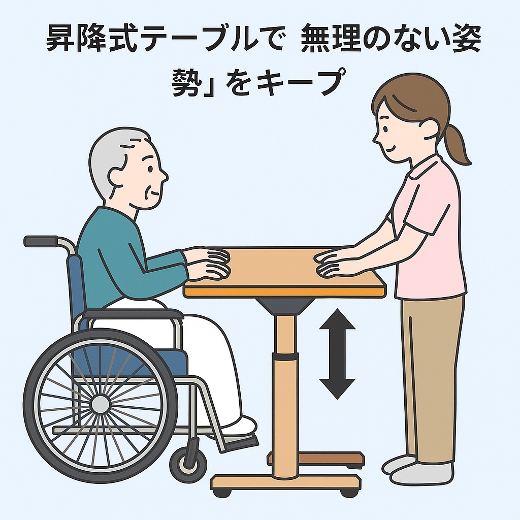 昇降式介護用テーブルで姿勢改善と腰痛予防を実現｜ガジェットオフィス家具店