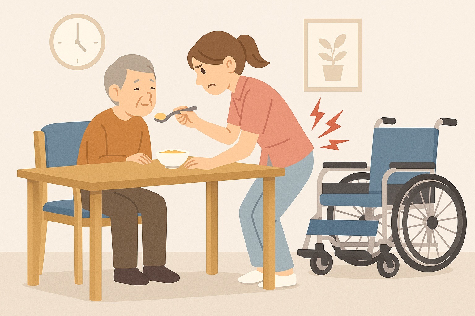 介護職に腰痛が多い理由とテーブル高さの関係｜介護用テーブルカテゴリーページ