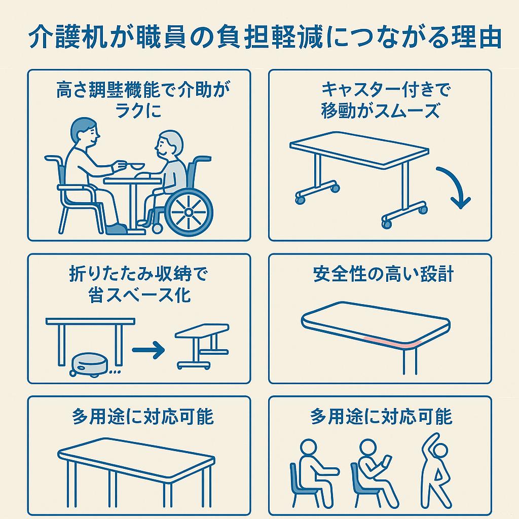介護机が職員の負担軽減につながる理由 図解 - ガジェットオフィス家具店
