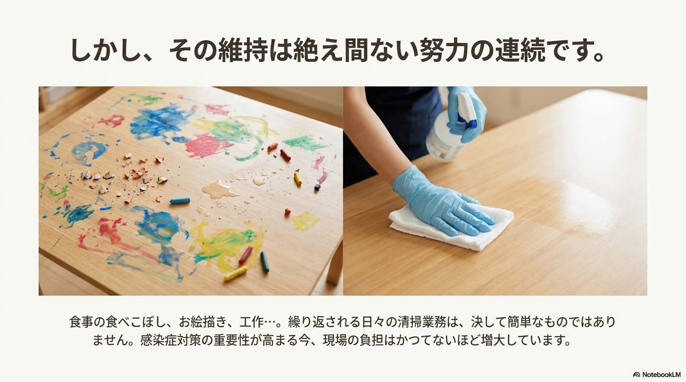 衛生管理と使いやすさを両立する保育園向けメラミン化粧板テーブル