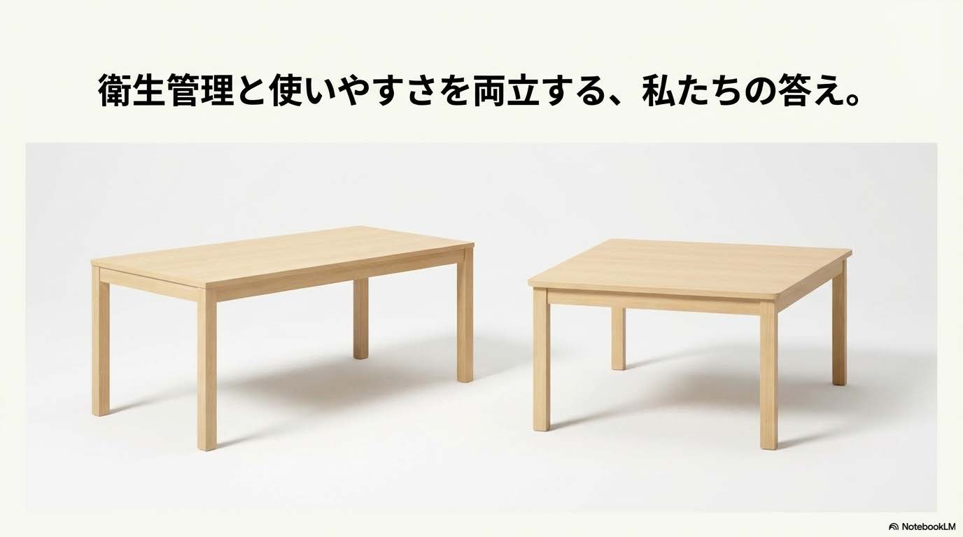 厚生労働省の感染症対策ガイドラインを踏まえた耐薬品性のある保育園テーブル