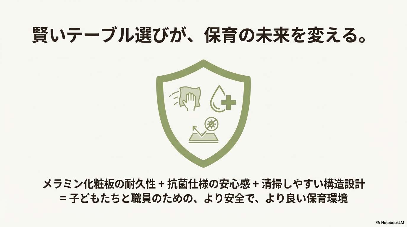 抗菌仕様メラミン化粧板で雑菌の繁殖を抑制する保育園向けテーブル