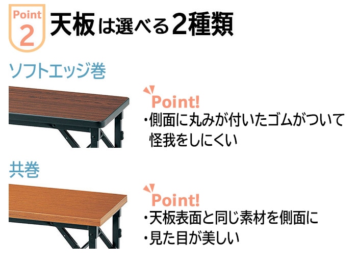 折りたたみテーブル 共巻 ソフトエッジ巻きの比較 E-CKP-1845T