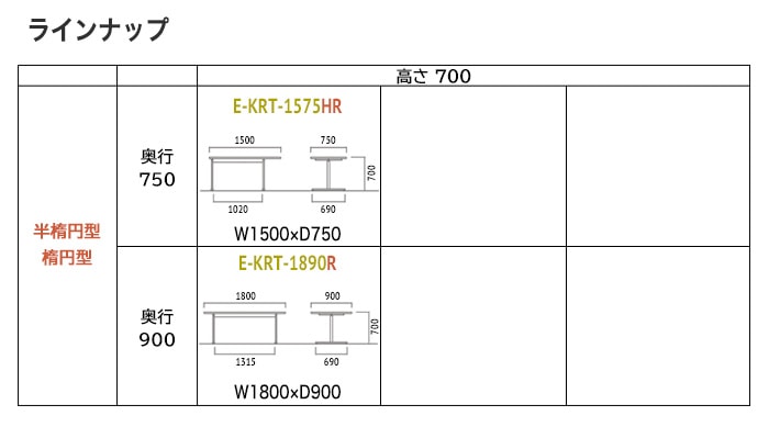 会議テーブル サイズ展開 楕円型 ミーティングテーブル