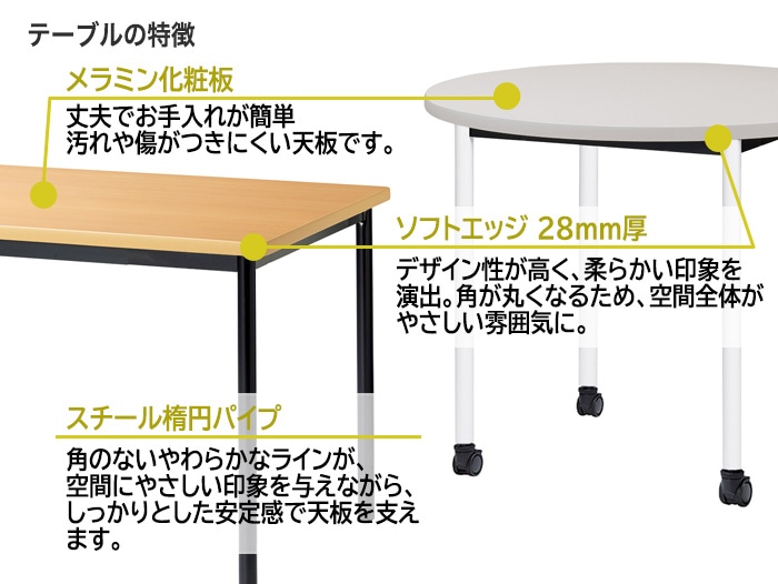 会議用テーブル E-ATB 天板質感 メラミンで傷汚れに強い