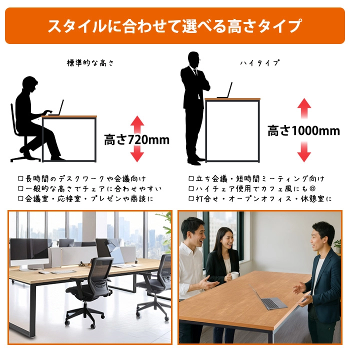 会議用テーブル 高さ720mm／1000mm E-BXシリーズ