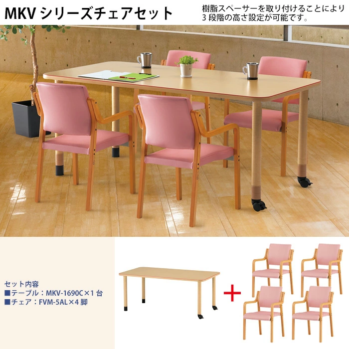 介護用テーブルセット 4人用 赤枠付 MKV-1690CSET 介護施設 福祉施設 