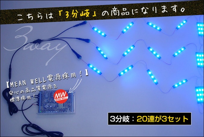 LEDモジュール(HQ 5730) 12V 3LED 20連【アダプタセット：3本分岐】-KAITO DIRECT SHOP