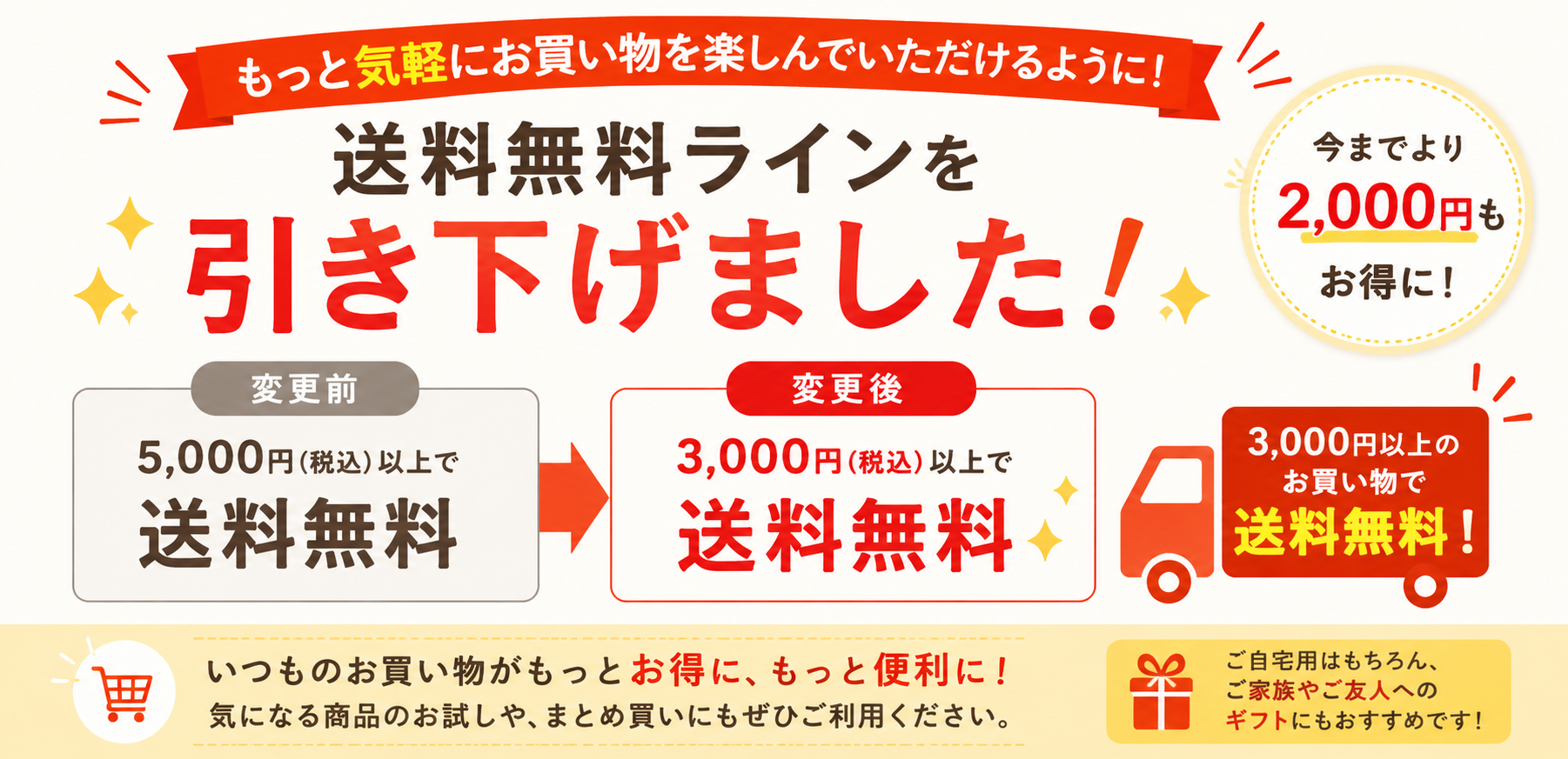 送料無料ライン引き下げ