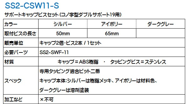 サポートキャップビスセット シューノ19 SS2-CSW11-S （コノ字型ダブル 19 用） | 収納でヨクスル,シューノでヨクスル,シュ－ノ19,単品パーツ  | ヨクスル