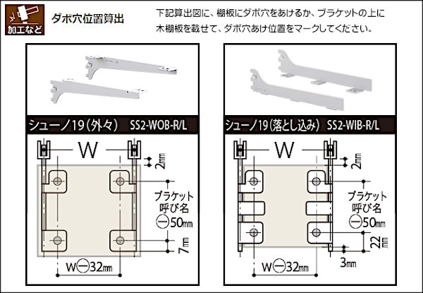 木棚ブラケット 19 シューノ19 SS2-WOB-C （中間用） | 収納でヨクスル,シューノでヨクスル,シュ－ノ19,単品パーツ | ヨクスル