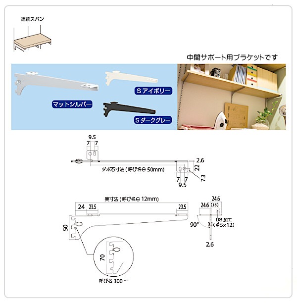 木棚ブラケット 19 シューノ19 SS2-WOB-C （中間用） | 収納でヨクスル,シューノでヨクスル,シュ－ノ19,単品パーツ | ヨクスル