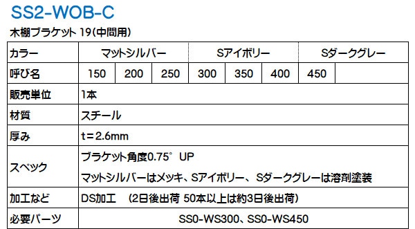 木棚ブラケット 19 シューノ19 SS2-WOB-C （中間用） | 収納でヨクスル,シューノでヨクスル,シュ－ノ19,単品パーツ | ヨクスル