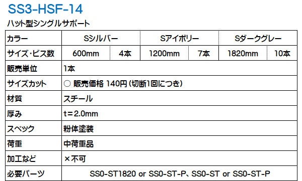 ハット型シングルサポート シューノ32 SS3-HSF-14 1820mm | 収納でヨクスル,シューノでヨクスル,シュ－ノ32,単品パーツ |  ヨクスル