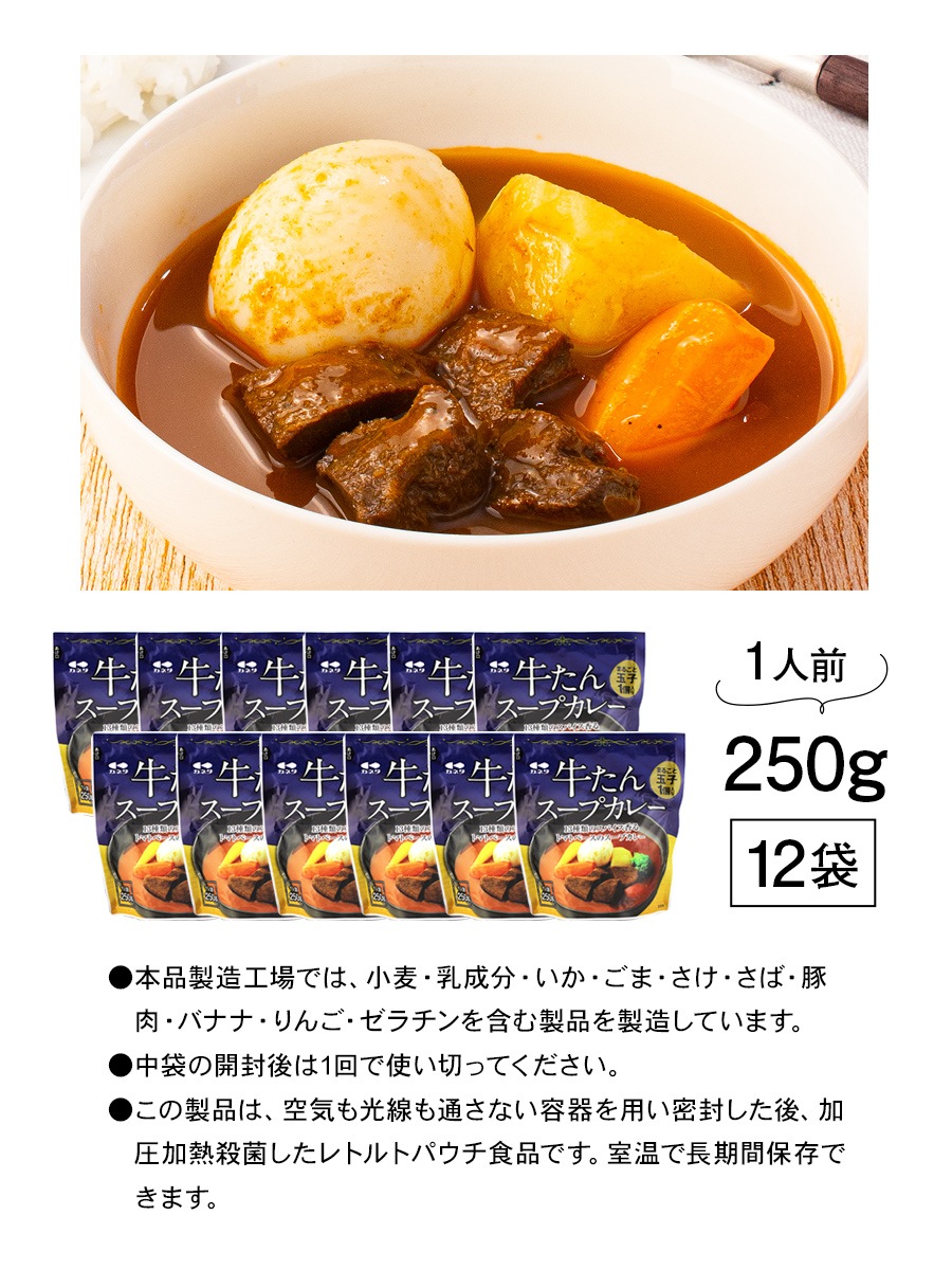 牛タン スープカレー 250g 12袋 12人前 レトルト 食品 湯煎 非常食 送料無料 牛たんスープカレー250g 12袋 K 07 食品 レトルト カレー カネタショップ