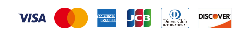 Visa、MasterCard、JCB、American Express、Diners Club International、Discover