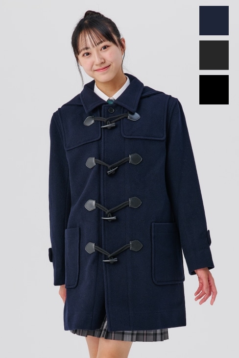 日本製美品 BLUE BLUE ミディアム丈ダッフルコート 馬革 女子校通学ダッフルコート スクール コート 女子