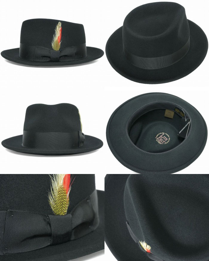新作品質保証★ニューヨーク ハット New York Hat Gangster 黒 M 中折れ 帽子 ソフト帽