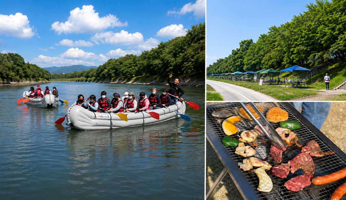 八幡 Eボート川下り・背割堤BBQ