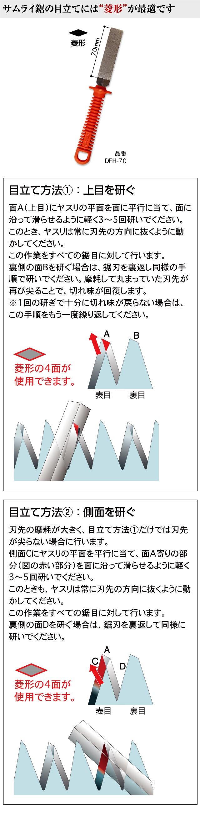サムライ鋸の目立てには菱形が最適です