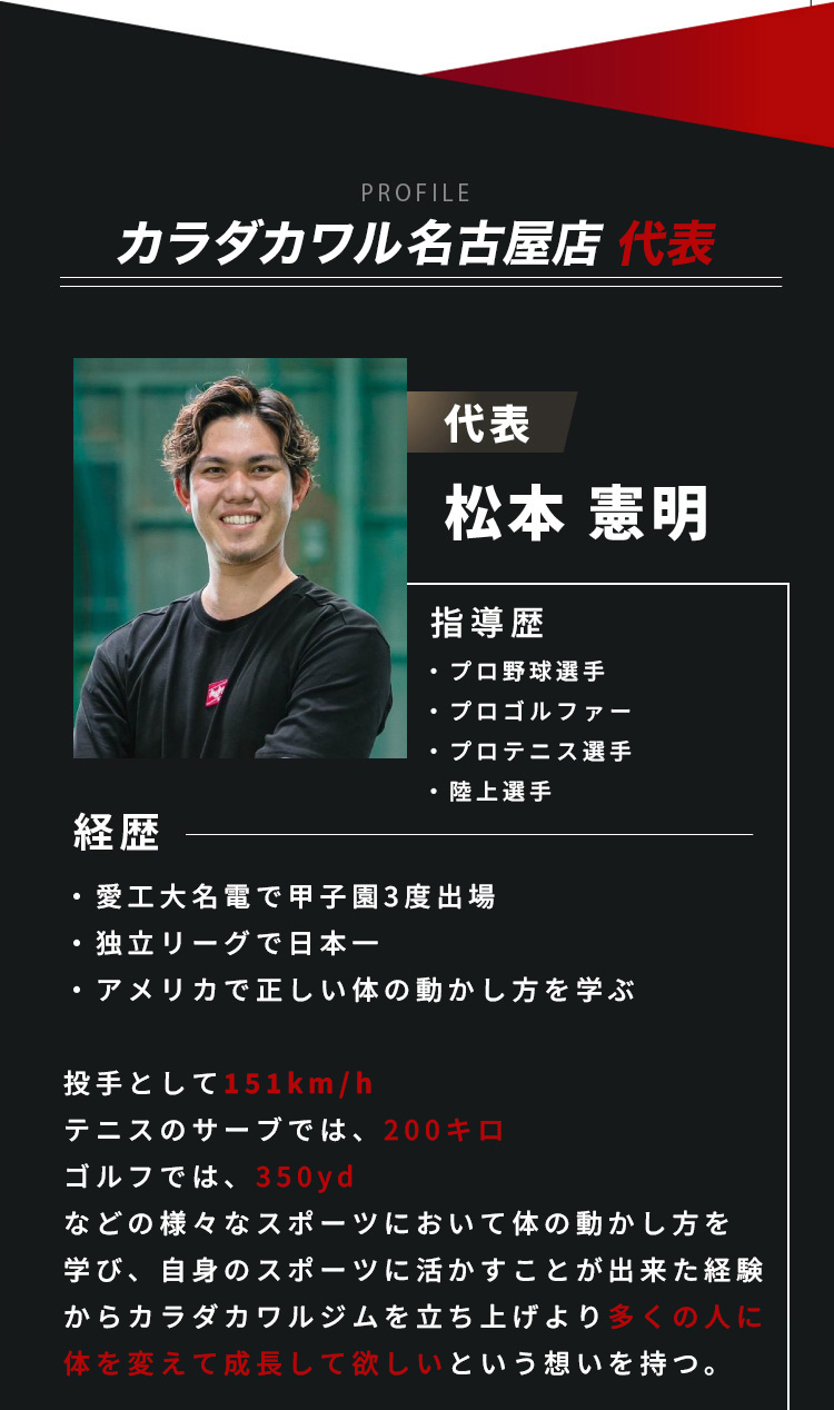カラダカワル名古屋店代表 松本憲明