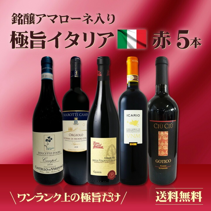 送料無料】銘醸アマローネ入り☆ワンランク上の極旨イタリア赤5本