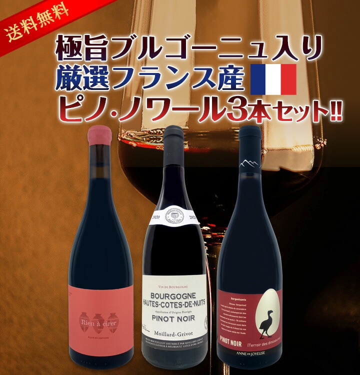 送料無料】極旨ブルゴーニュ入り☆厳選フランス産ピノ・ノワール3本