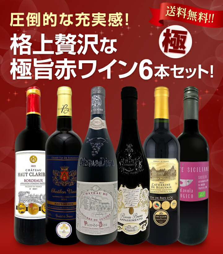 送料無料】第15弾！圧倒的な充実感！格上贅沢な極旨赤ワイン6本セット