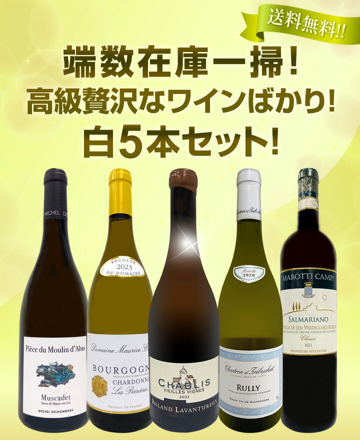 送料無料】端数在庫一掃！高級贅沢なワインばかり白5本セット