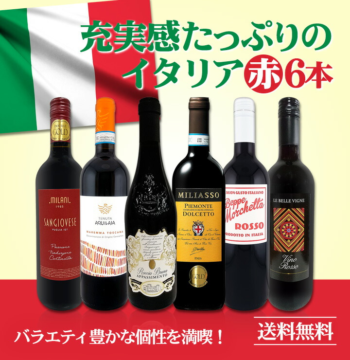 送料無料】バラエティ豊かな個性を満喫☆激旨イタリア赤ワイン6本