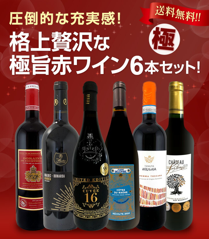 送料無料】第19弾!圧倒的な充実感！格上贅沢な極旨赤ワイン6本セット