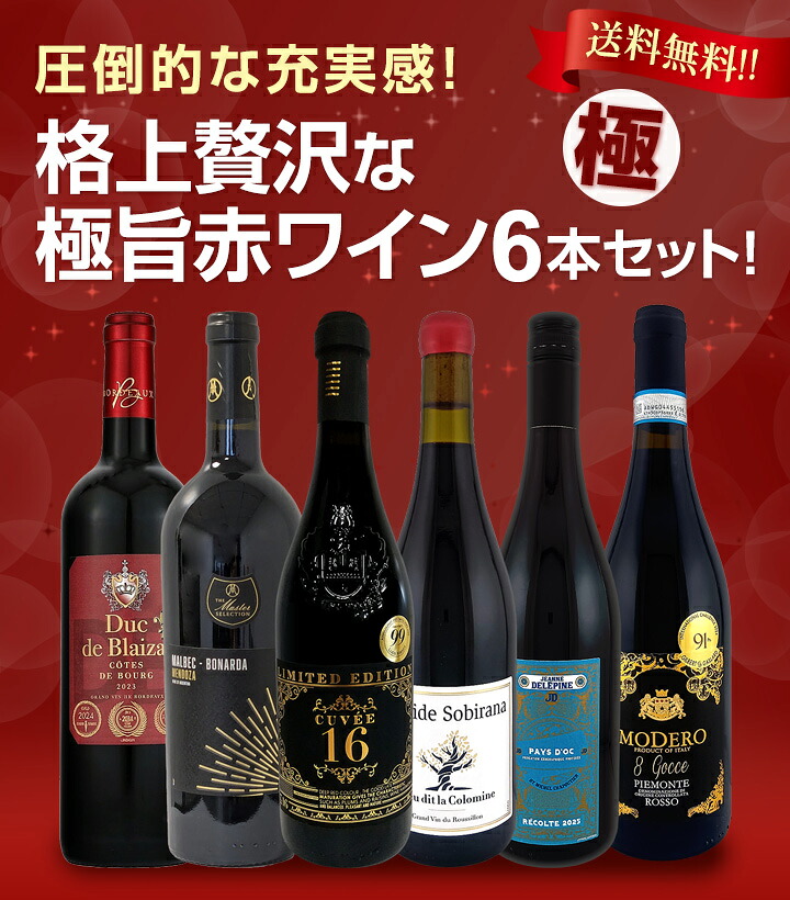 送料無料】第20弾!圧倒的な充実感！格上贅沢な極旨赤ワイン6本セット