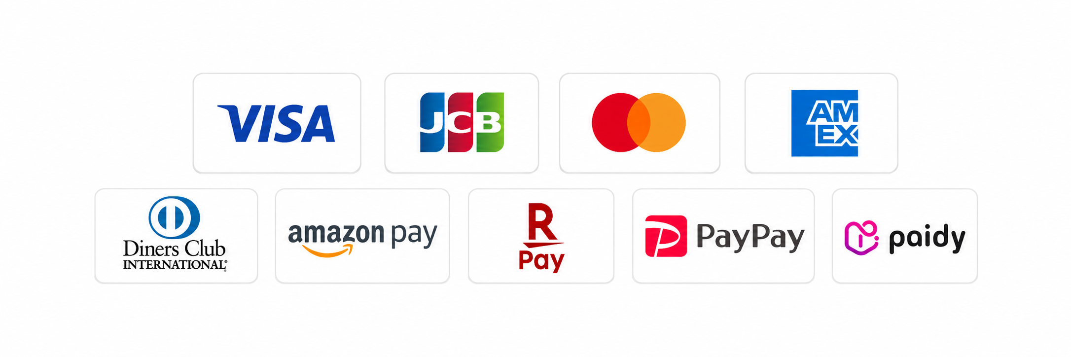 ご利用いただける決済方法：VISA、JCB、Mastercard、American Express、Diners Club、Amazon Pay、楽天ペイ、PayPay、あと払い（ペイディ）