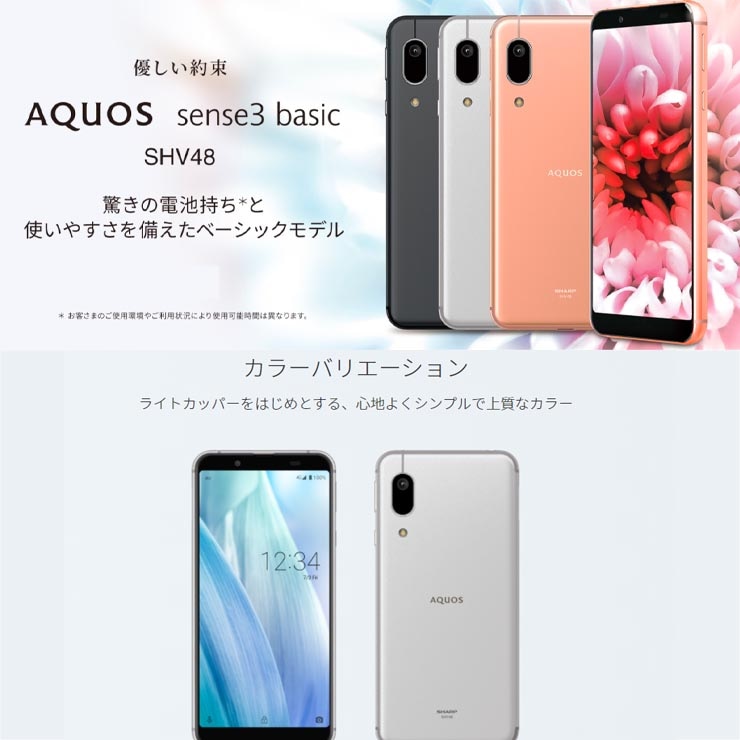 UQ版 AQUOS sense3 basic SHV48 Silver ［SIMロック解除済み］[SHARP