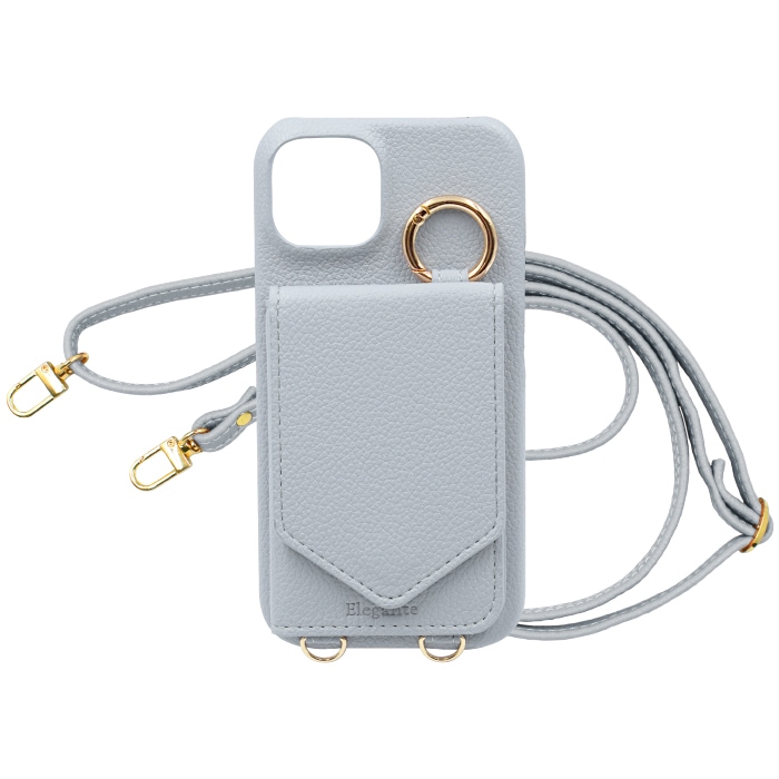 カードポケット付きの青色のスマホショルダーケース