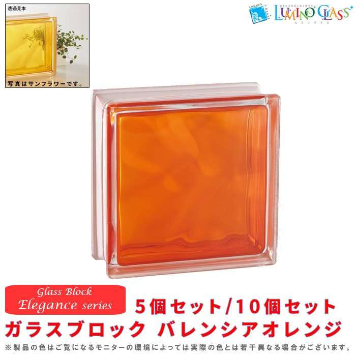 【メーカー在庫品】ガラスブロック エレガンスシリーズ バレンシアオレンジ 5個セット／10個セット