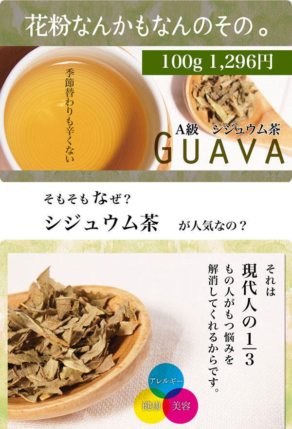 Ａ級シジュウム茶（グァバ茶）100g お肌の悩みの強い味方！Ａ級シジュウム茶（グァバ茶） | すべての商品 | 八重撫子本店